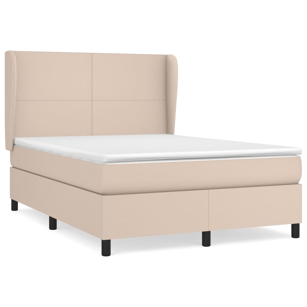 vidaXL Κρεβάτι Boxspring με Στρώμα Καπουτσίνο 140x190εκ.από Συνθ.Δέρμα