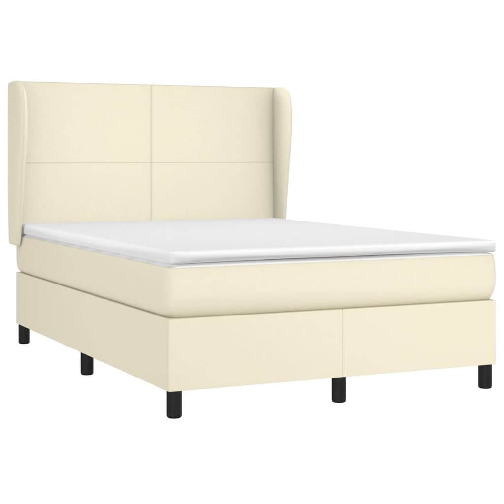 vidaXL Κρεβάτι Boxspring με Στρώμα Κρεμ 140x200εκ. από Συνθετικό Δέρμα