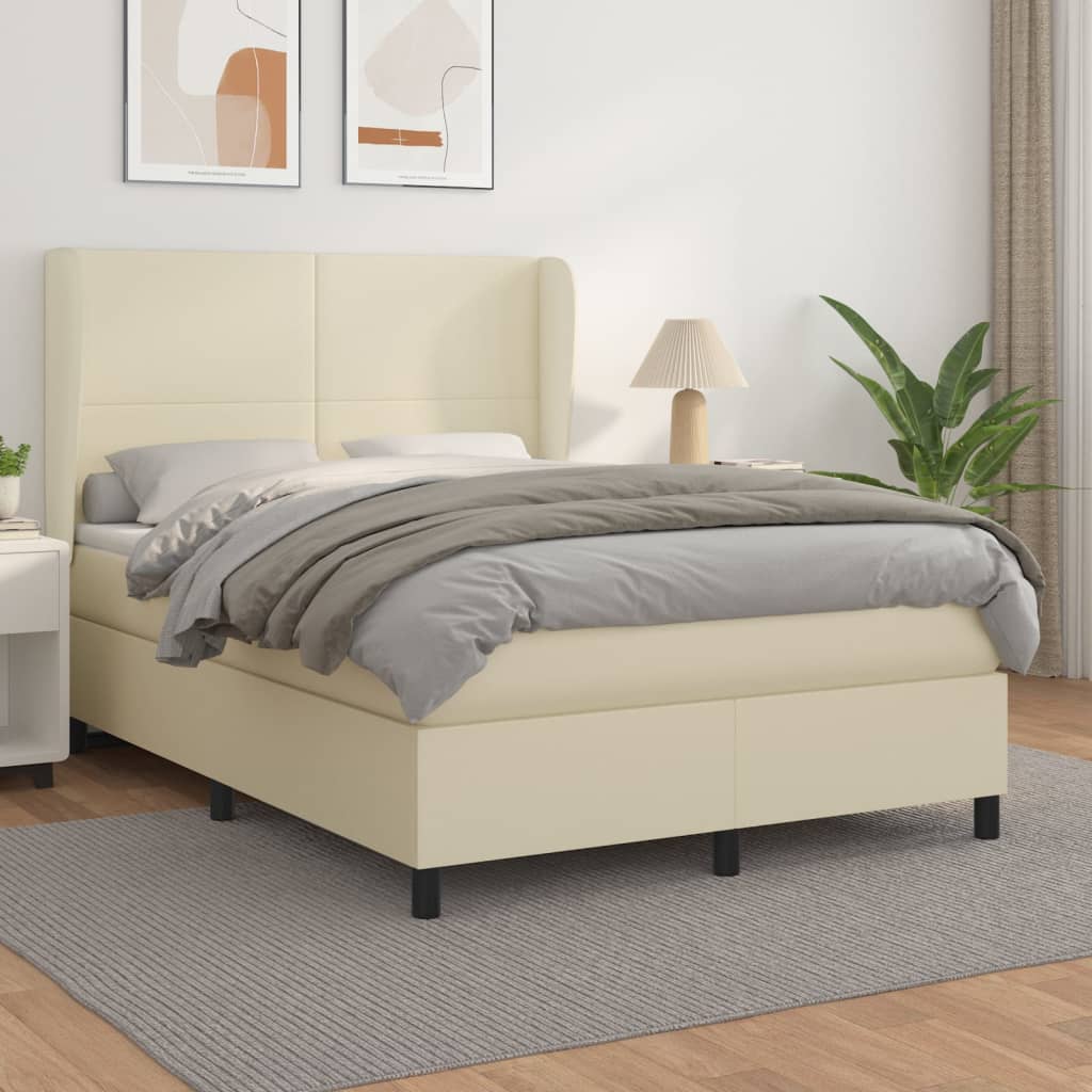 vidaXL Κρεβάτι Boxspring με Στρώμα Κρεμ 140x200εκ. από Συνθετικό Δέρμα