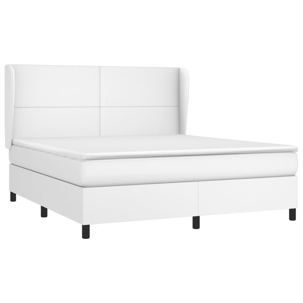 vidaXL Κρεβάτι Boxspring με Στρώμα Λευκό 160x200εκ.από Συνθετικό Δέρμα
