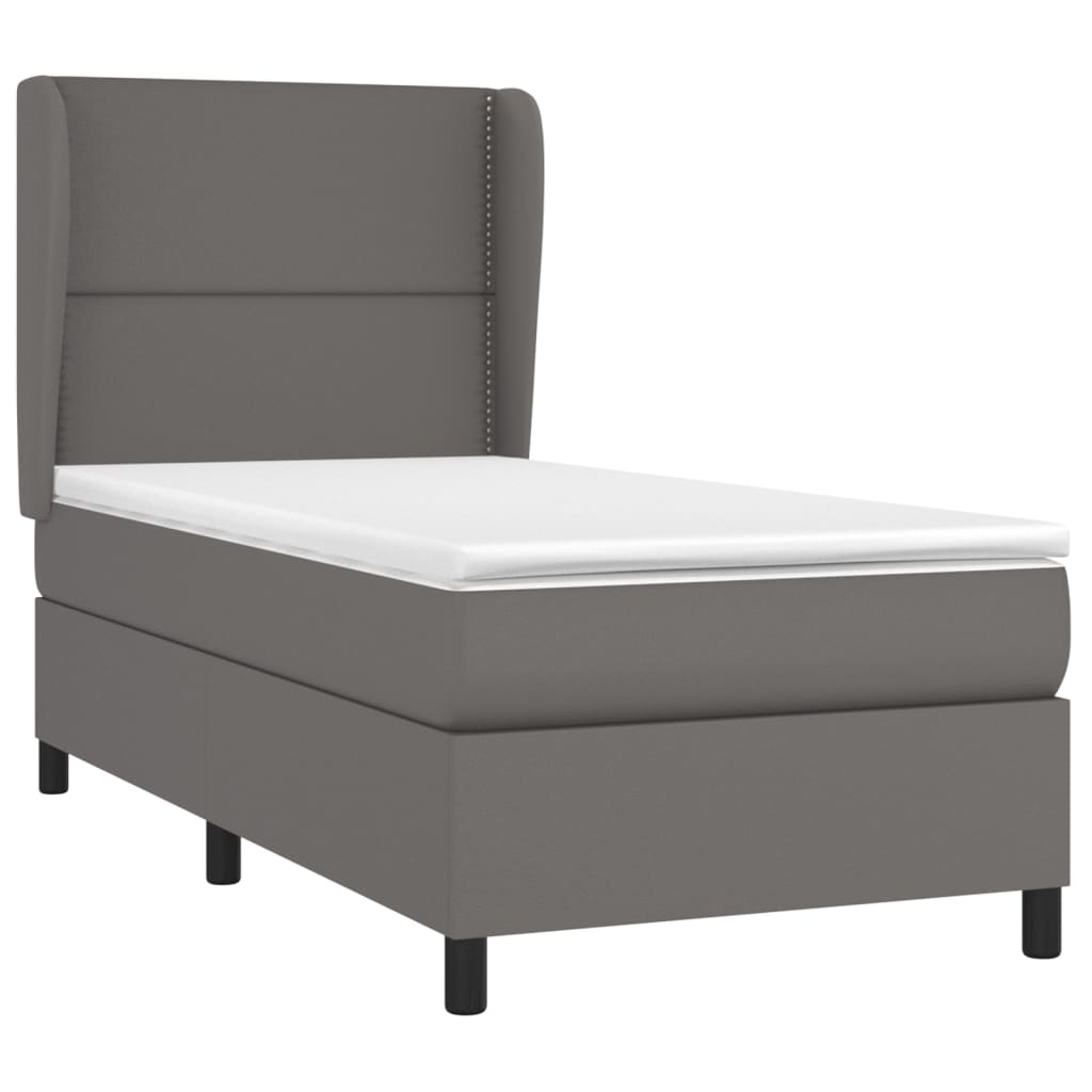 vidaXL Κρεβάτι Boxspring με Στρώμα Γκρι 90x200 εκ. από Συνθετικό Δέρμα
