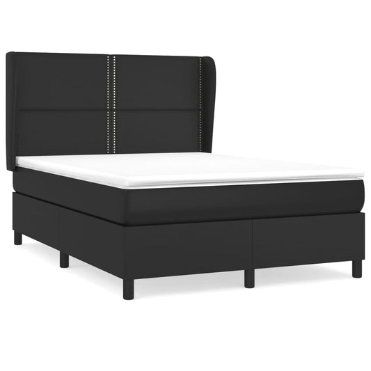 vidaXL Κρεβάτι Boxspring με Στρώμα Μαύρο 140x190εκ.από Συνθετικό Δέρμα
