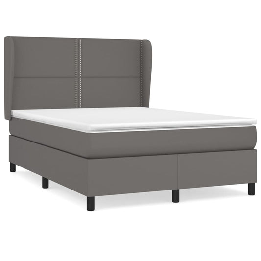 vidaXL Κρεβάτι Boxspring με Στρώμα Γκρι 140x190εκ. από Συνθετικό Δέρμα