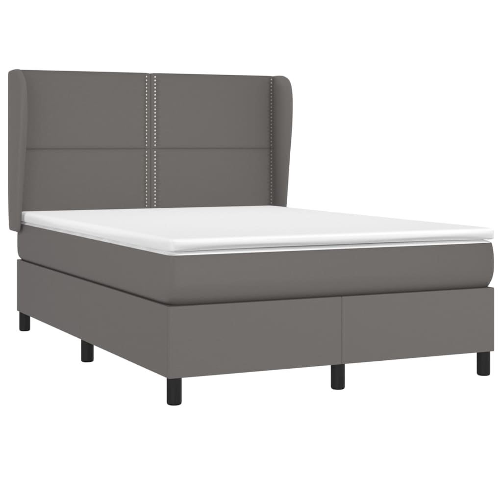 vidaXL Κρεβάτι Boxspring με Στρώμα Γκρι 140x200εκ. από Συνθετικό Δέρμα