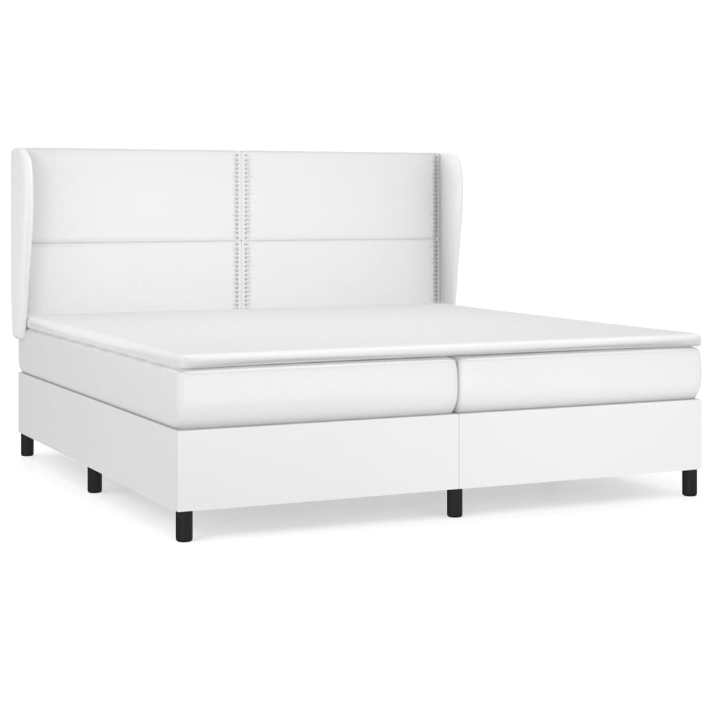 vidaXL Κρεβάτι Boxspring με Στρώμα Λευκό 200x200 εκ. Συνθετικό Δέρμα