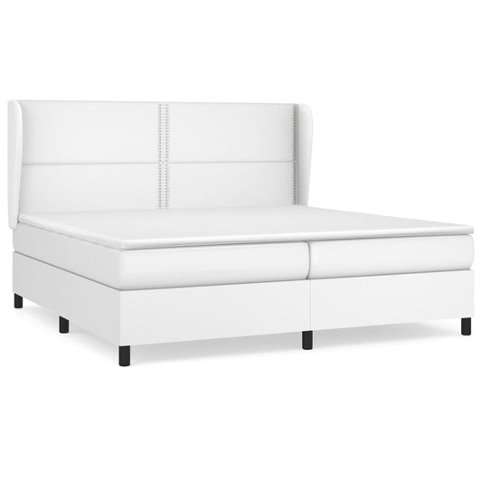 vidaXL Κρεβάτι Boxspring με Στρώμα Λευκό 200x200 εκ. Συνθετικό Δέρμα