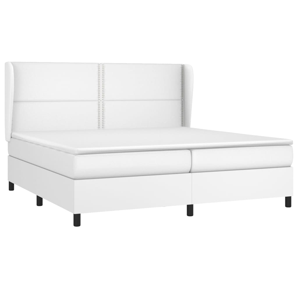 vidaXL Κρεβάτι Boxspring με Στρώμα Λευκό 200x200 εκ. Συνθετικό Δέρμα