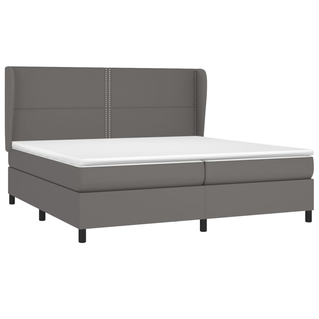 vidaXL Κρεβάτι Boxspring με Στρώμα Γκρι 200x200 εκ. Συνθετικό Δέρμα