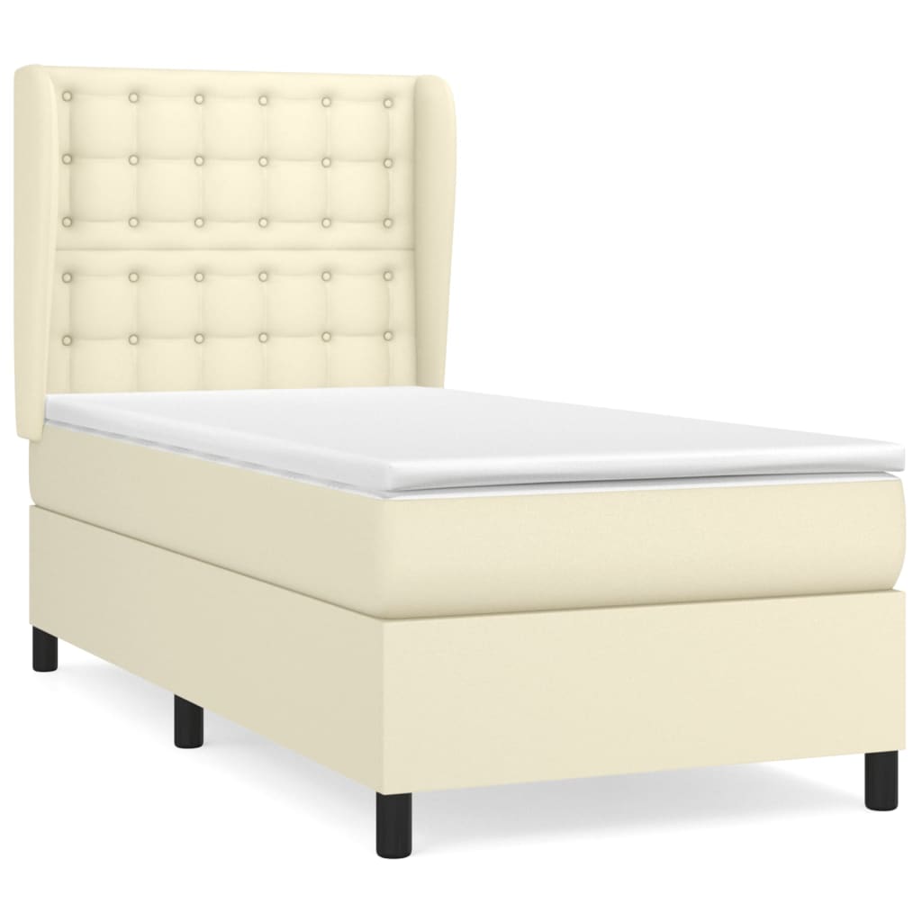 vidaXL Κρεβάτι Boxspring με Στρώμα Κρεμ 80 x 200 εκ. Συνθετικό Δέρμα
