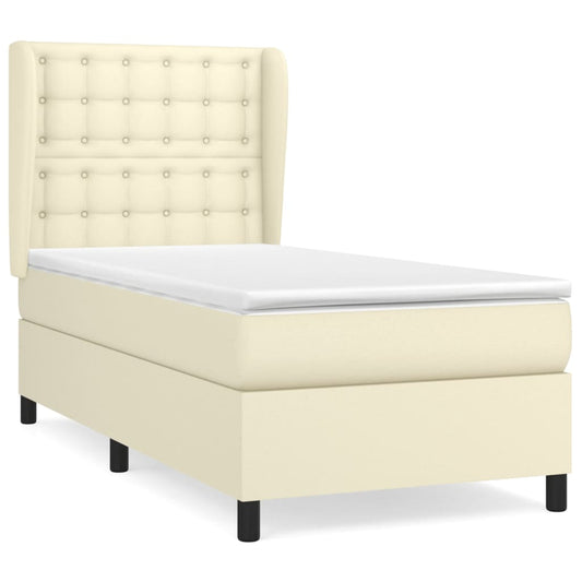 vidaXL Κρεβάτι Boxspring με Στρώμα Κρεμ 80 x 200 εκ. Συνθετικό Δέρμα