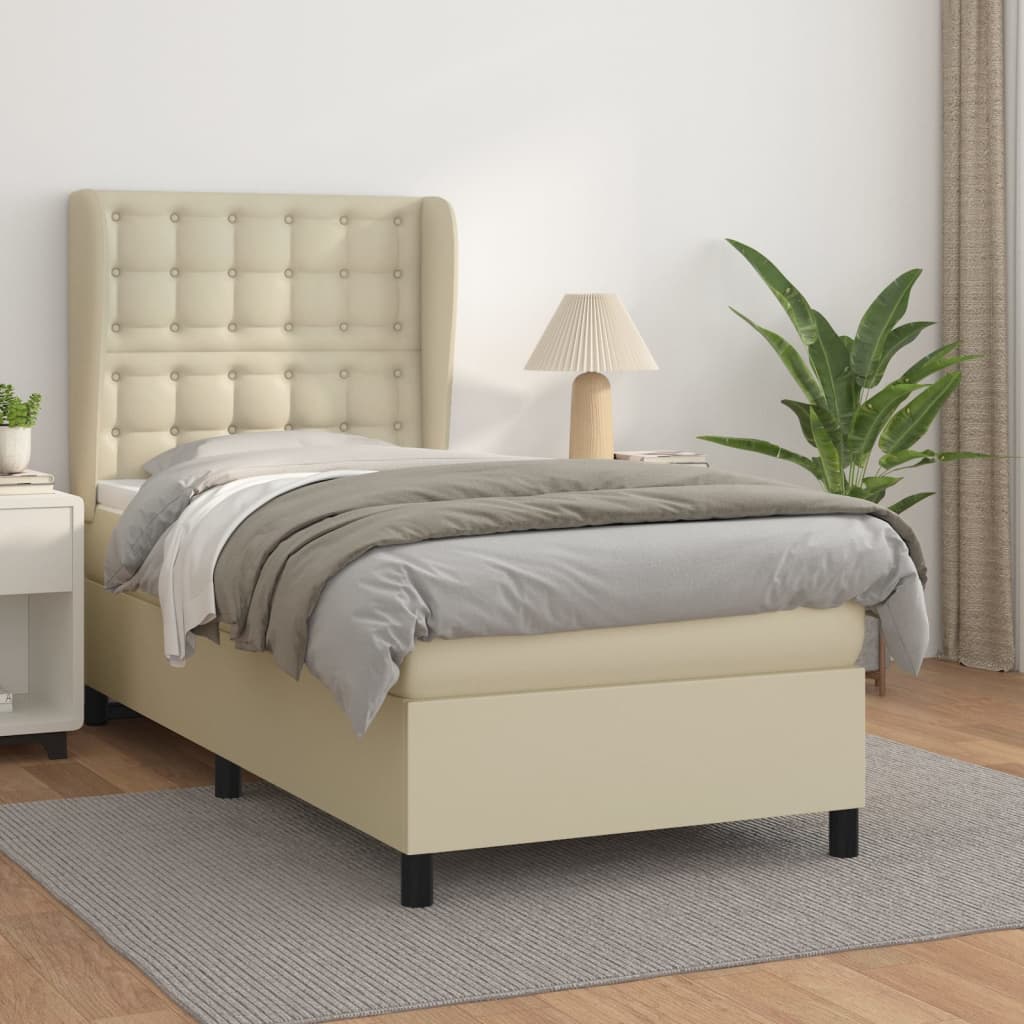 vidaXL Κρεβάτι Boxspring με Στρώμα Κρεμ 80 x 200 εκ. Συνθετικό Δέρμα