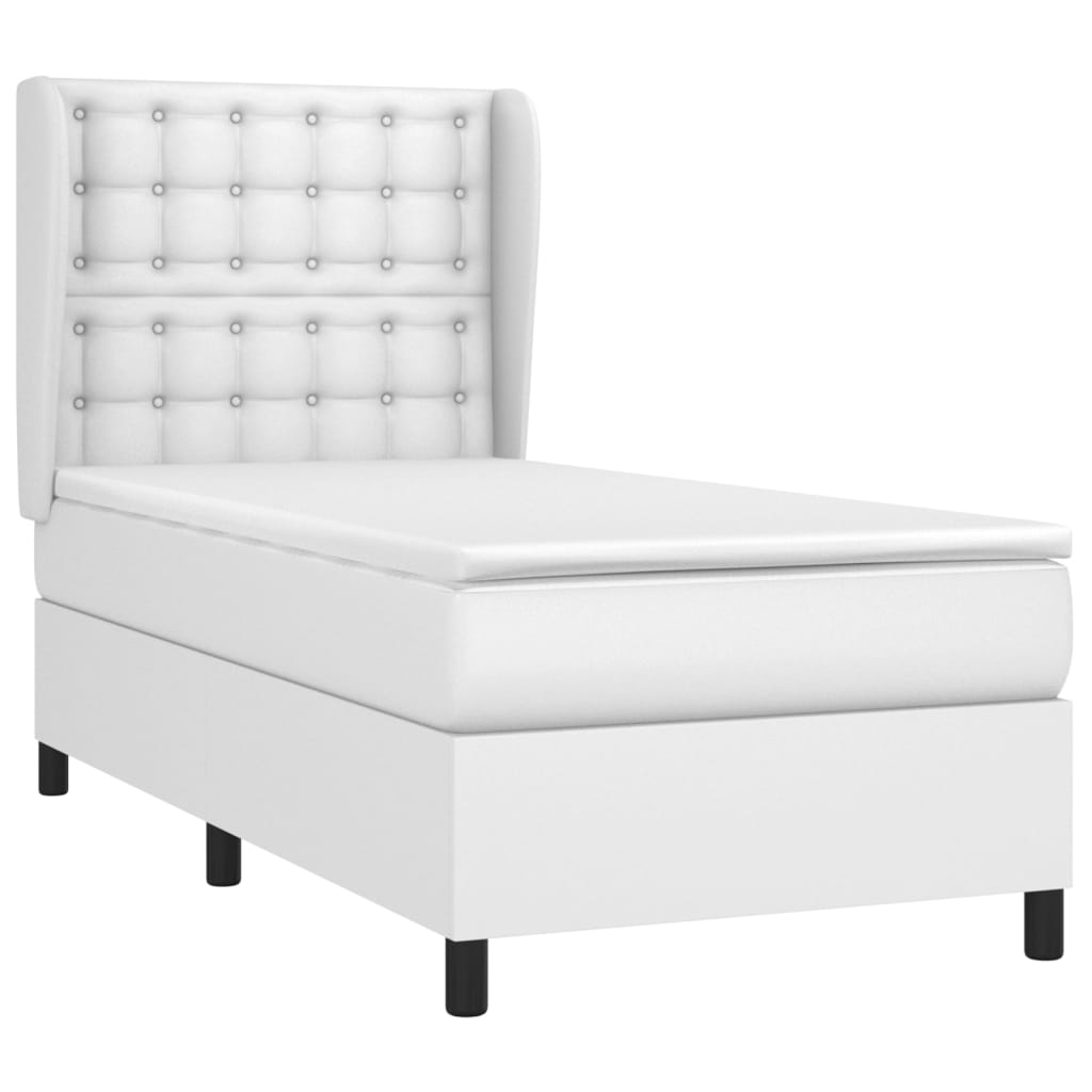 vidaXL Κρεβάτι Boxspring με Στρώμα Λευκό 90x190εκ. από Συνθετικό Δέρμα
