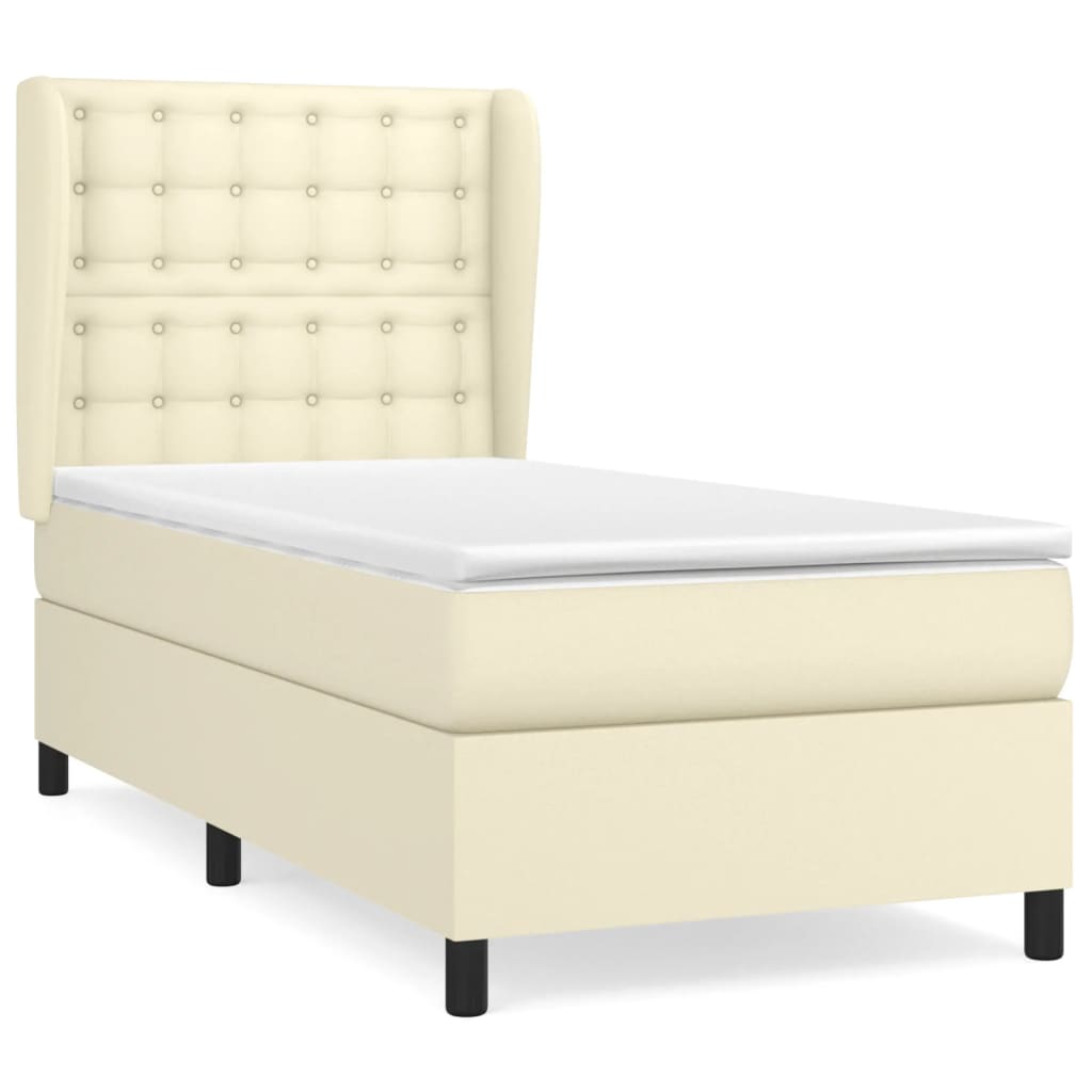 vidaXL Κρεβάτι Boxspring με Στρώμα Κρεμ 90x190 εκ. από Συνθετικό Δέρμα