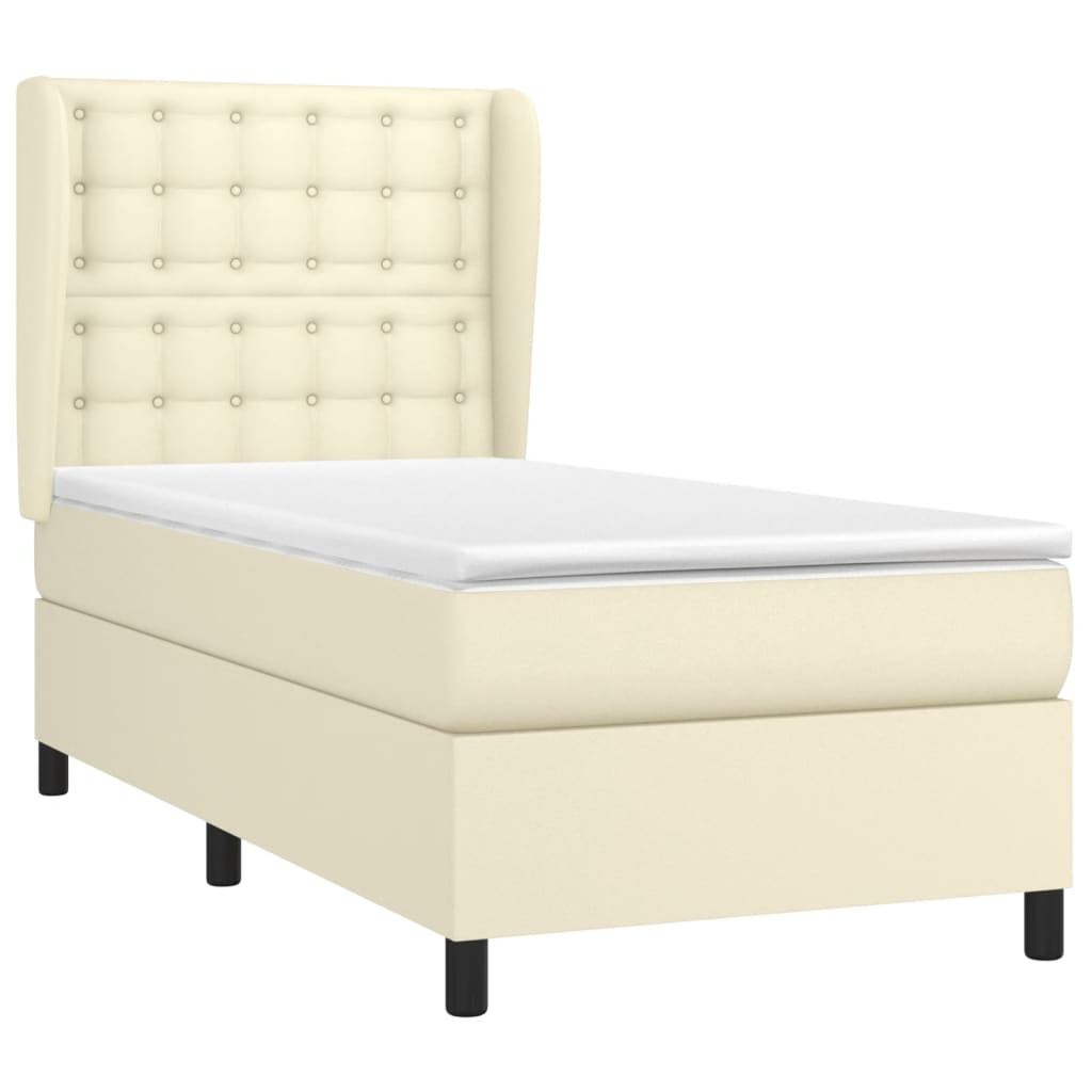 vidaXL Κρεβάτι Boxspring με Στρώμα Κρεμ 90x190 εκ. από Συνθετικό Δέρμα