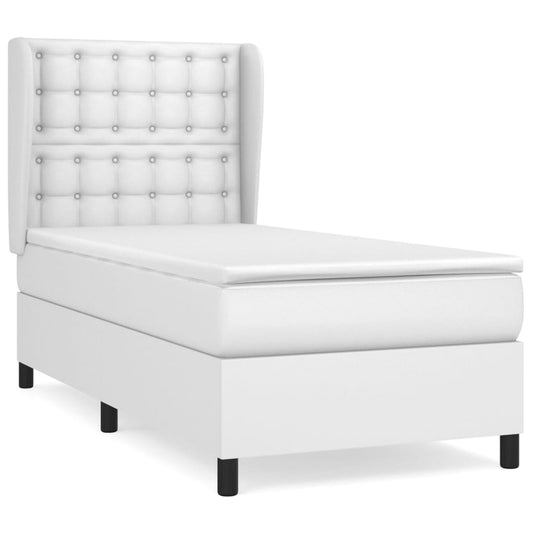 vidaXL Κρεβάτι Boxspring με Στρώμα Λευκό 90x200εκ. από Συνθετικό Δέρμα