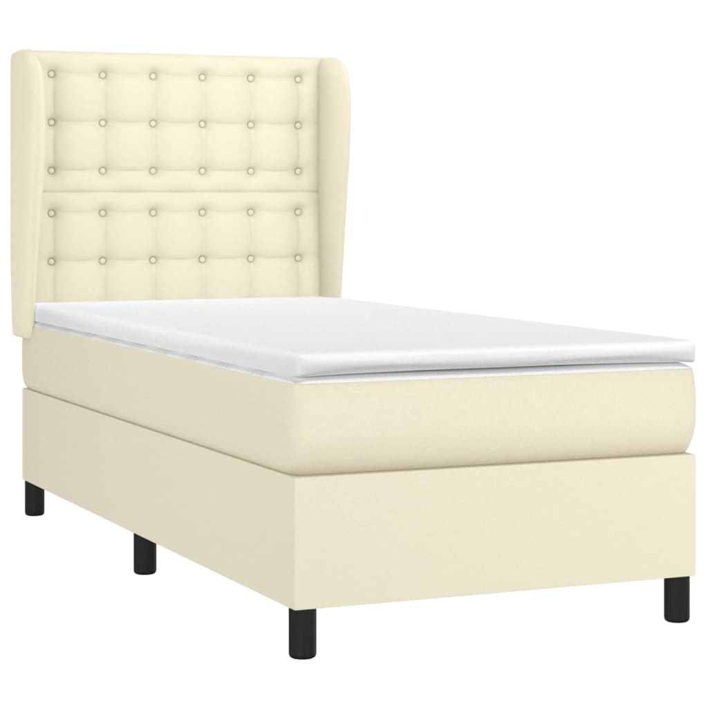 vidaXL Κρεβάτι Boxspring με Στρώμα Κρεμ 90x200 εκ. από Συνθετικό Δέρμα