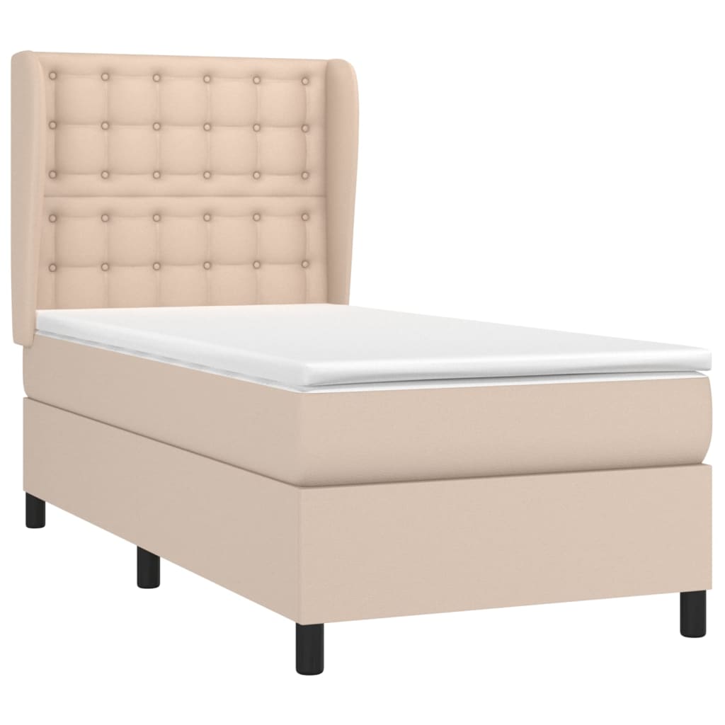 vidaXL Κρεβάτι Boxspring με Στρώμα Καπουτσίνο 90x200εκ.από Συνθ. Δέρμα