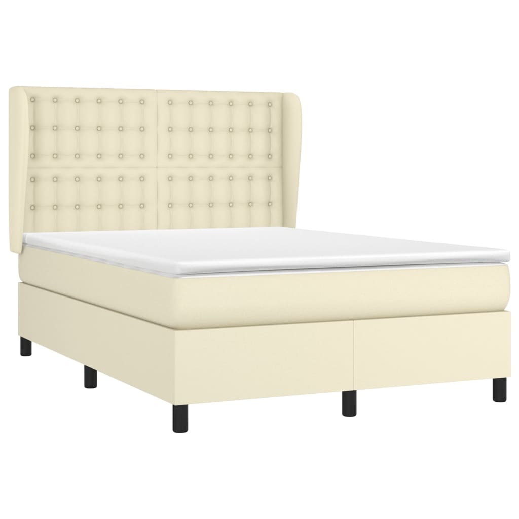 vidaXL Κρεβάτι Boxspring με Στρώμα Κρεμ 140x190εκ. από Συνθετικό Δέρμα