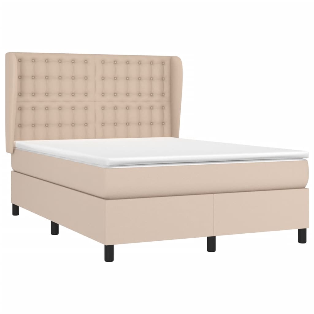 vidaXL Κρεβάτι Boxspring με Στρώμα Καπουτσίνο 140x190εκ.από Συνθ.Δέρμα