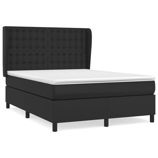 vidaXL Κρεβάτι Boxspring με Στρώμα Μαύρο 140x200εκ.από Συνθετικό Δέρμα