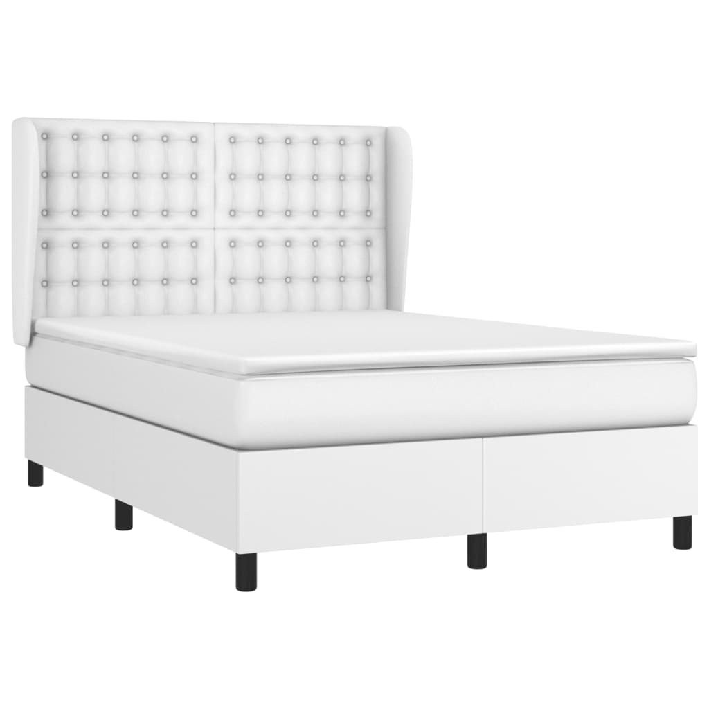 vidaXL Κρεβάτι Boxspring με Στρώμα Λευκό 140x200εκ.από Συνθετικό Δέρμα