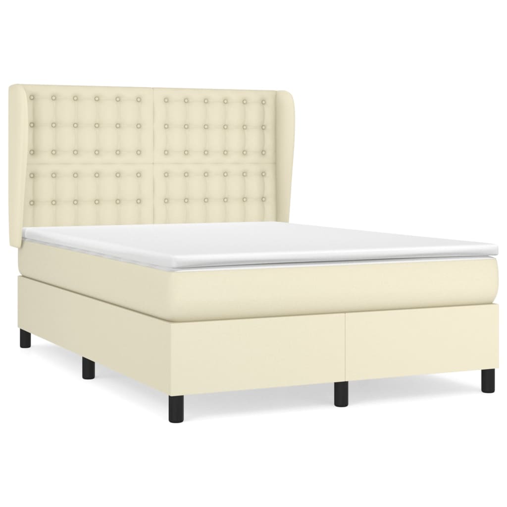 vidaXL Κρεβάτι Boxspring με Στρώμα Κρεμ 140x200εκ. από Συνθετικό Δέρμα