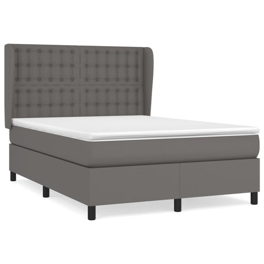 vidaXL Κρεβάτι Boxspring με Στρώμα Γκρι 140x200εκ. από Συνθετικό Δέρμα
