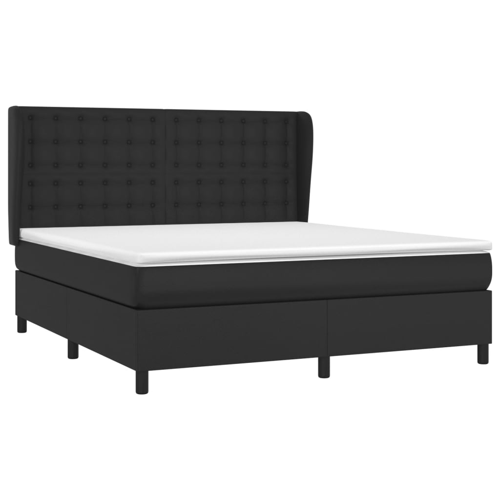 vidaXL Κρεβάτι Boxspring με Στρώμα Μαύρο 160x200εκ.από Συνθετικό Δέρμα