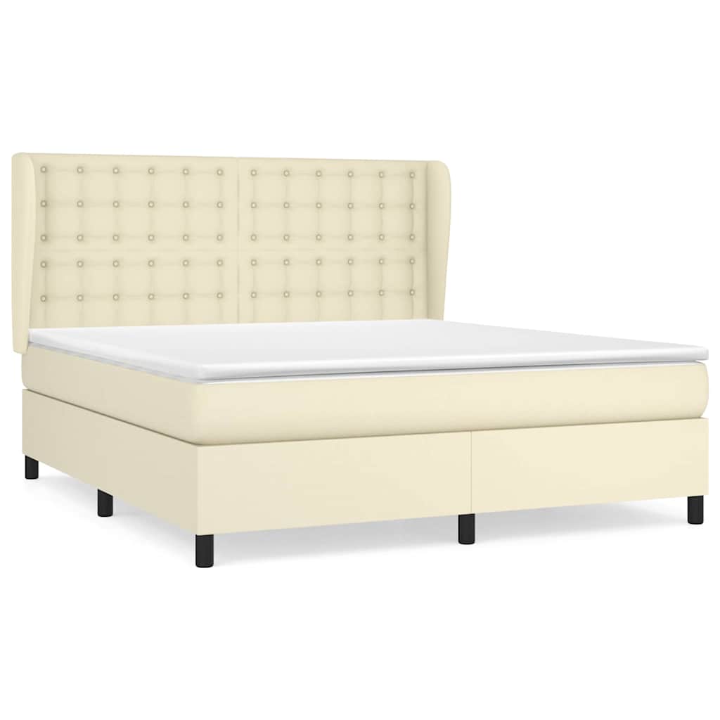 vidaXL Κρεβάτι Boxspring με Στρώμα Κρεμ 160x200εκ. από Συνθετικό Δέρμα