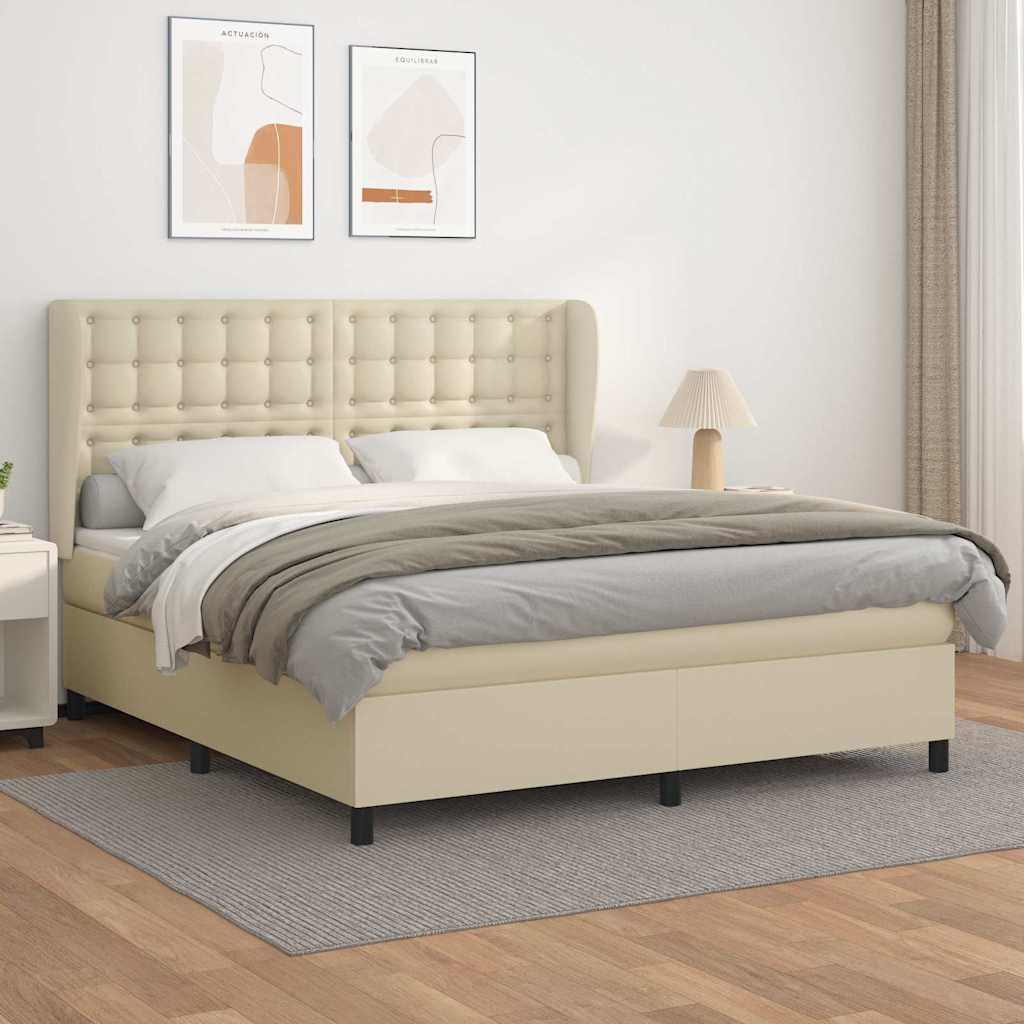 vidaXL Κρεβάτι Boxspring με Στρώμα Κρεμ 160x200εκ. από Συνθετικό Δέρμα