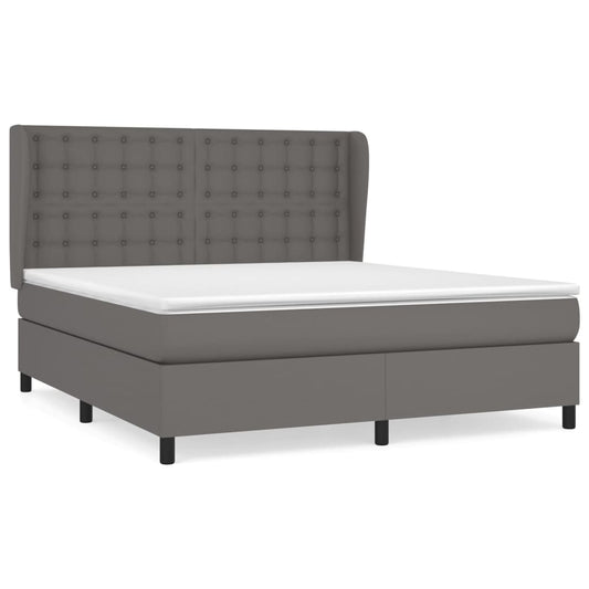 vidaXL Κρεβάτι Boxspring με Στρώμα Γκρι 160x200εκ. από Συνθετικό Δέρμα