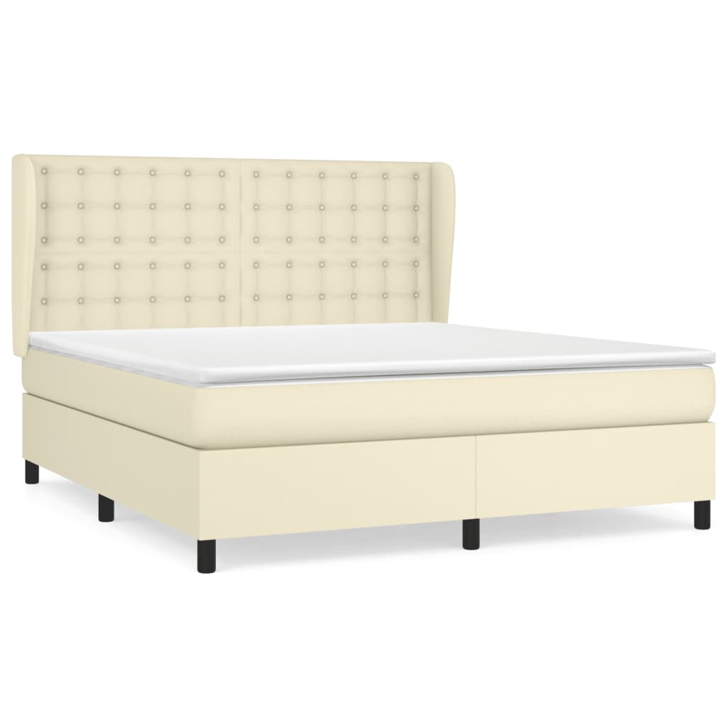 vidaXL Κρεβάτι Boxspring με Στρώμα Κρεμ 180x200 εκ. Συνθετικό Δέρμα