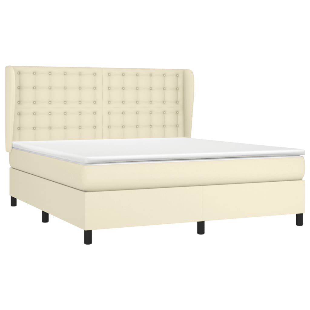 vidaXL Κρεβάτι Boxspring με Στρώμα Κρεμ 180x200 εκ. Συνθετικό Δέρμα
