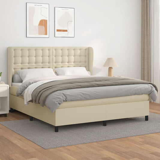 vidaXL Κρεβάτι Boxspring με Στρώμα Κρεμ 180x200 εκ. Συνθετικό Δέρμα