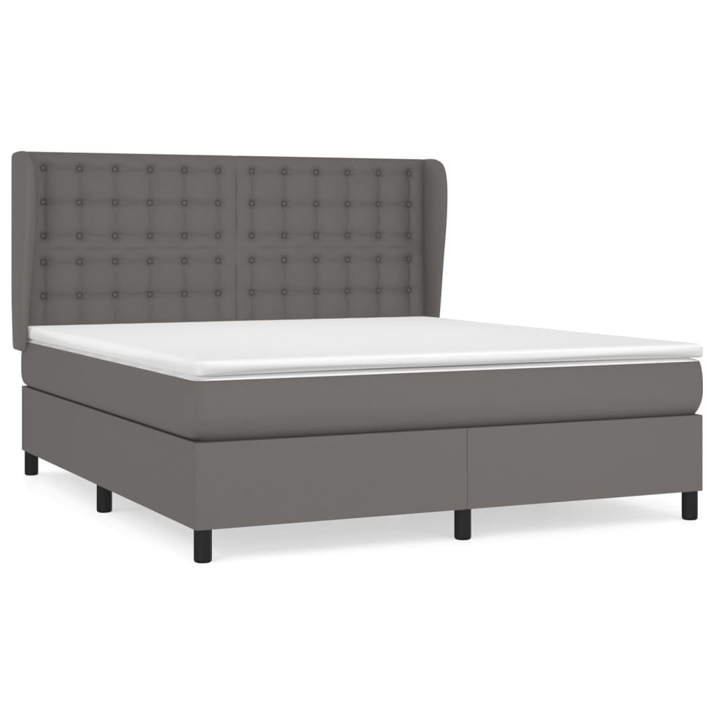 vidaXL Κρεβάτι Boxspring με Στρώμα Γκρι 180x200 εκ. Συνθετικό Δέρμα