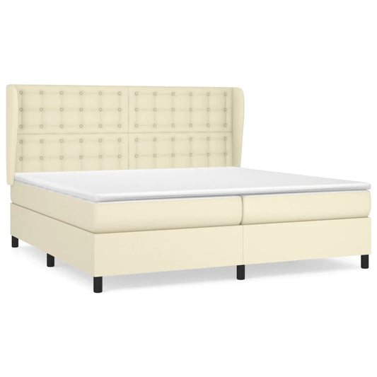 vidaXL Κρεβάτι Boxspring με Στρώμα Κρεμ 200x200 εκ. Συνθετικό Δέρμα