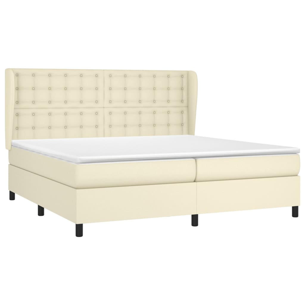 vidaXL Κρεβάτι Boxspring με Στρώμα Κρεμ 200x200 εκ. Συνθετικό Δέρμα