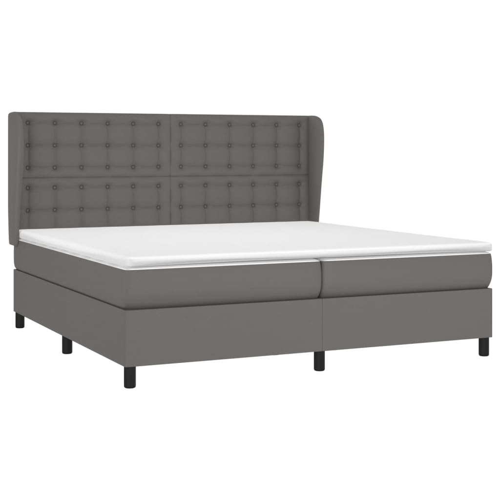 vidaXL Κρεβάτι Boxspring με Στρώμα Γκρι 200x200 εκ. Συνθετικό Δέρμα