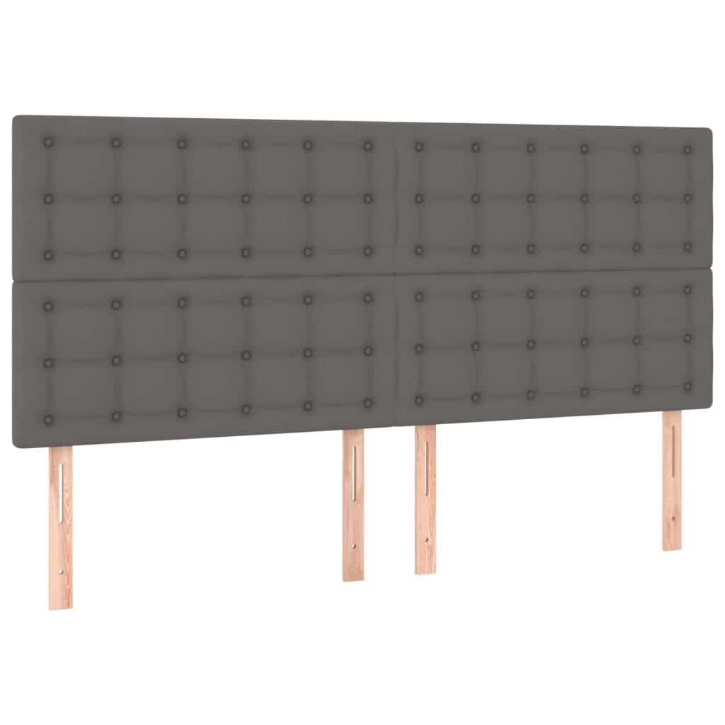 vidaXL Κρεβάτι Boxspring με Στρώμα Γκρι 200x200 εκ. Συνθετικό Δέρμα