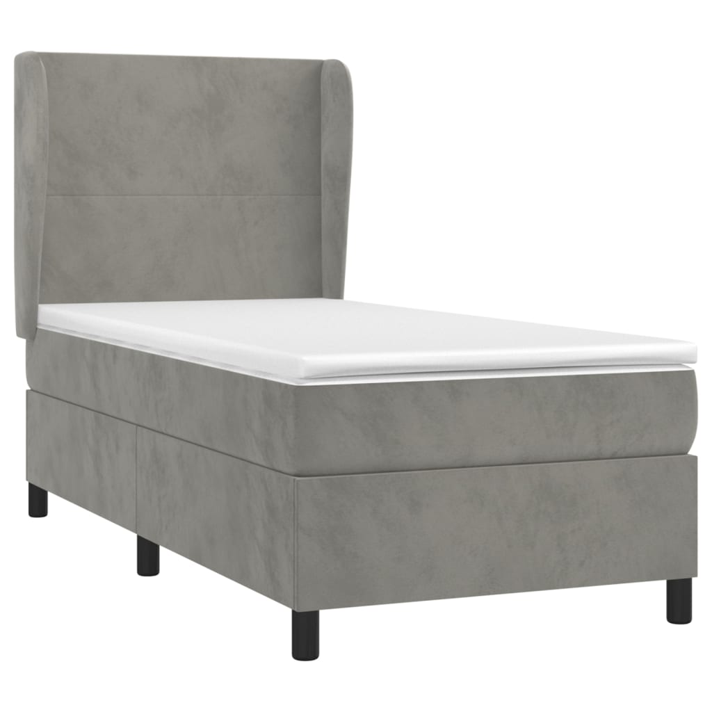 vidaXL Κρεβάτι Boxspring με Στρώμα Ανοιχτό Γκρι 90x190 εκ. Βελούδινο