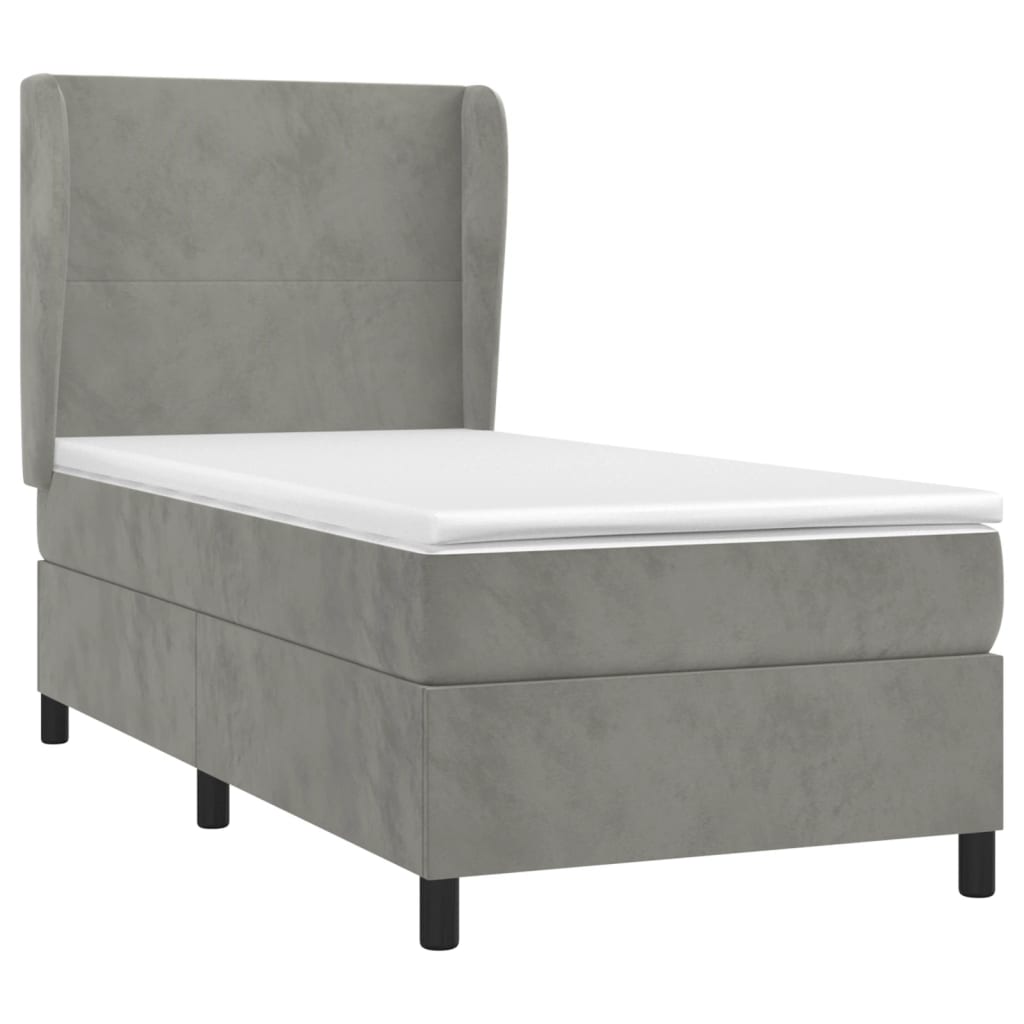 vidaXL Κρεβάτι Boxspring με Στρώμα Ανοιχτό Γκρι 100x200 εκ. Βελούδινο