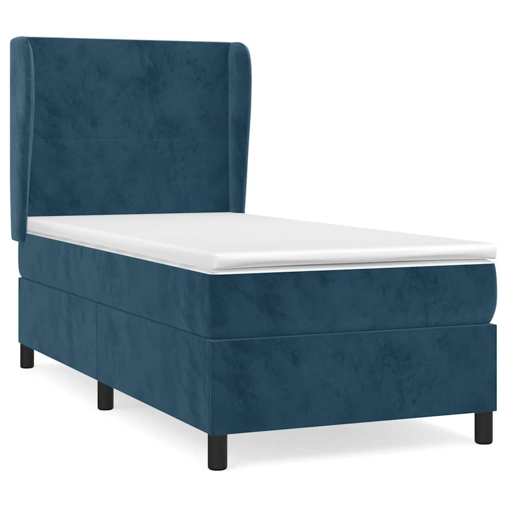 vidaXL Κρεβάτι Boxspring με Στρώμα Σκούρο Μπλε 100x200 εκ. Βελούδινο