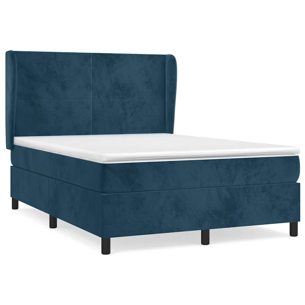 vidaXL Κρεβάτι Boxspring με Στρώμα Σκούρο Μπλε 140x190 εκ. Βελούδινο
