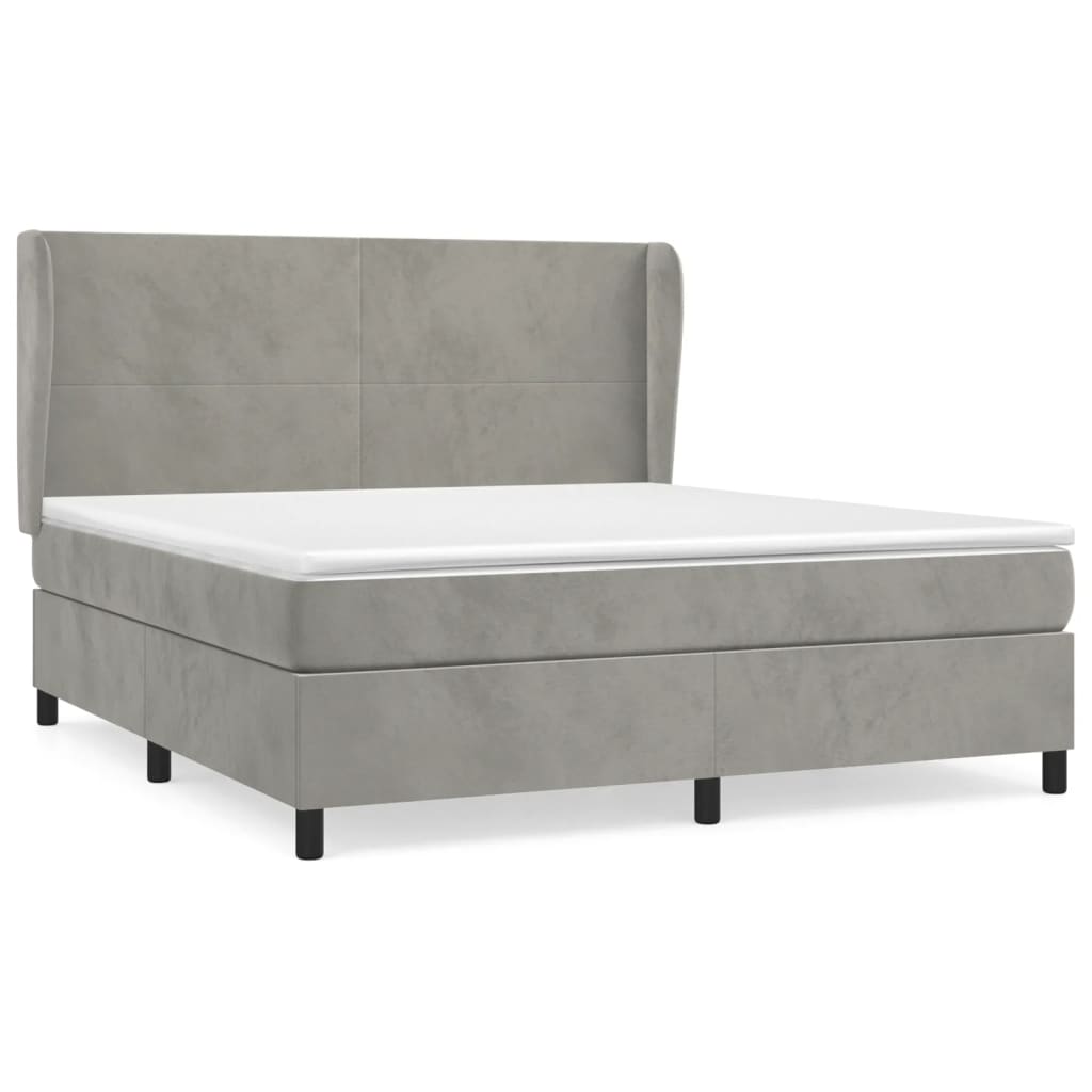 vidaXL Κρεβάτι Boxspring με Στρώμα Ανοιχτό Γκρι 160x200 εκ. Βελούδινο