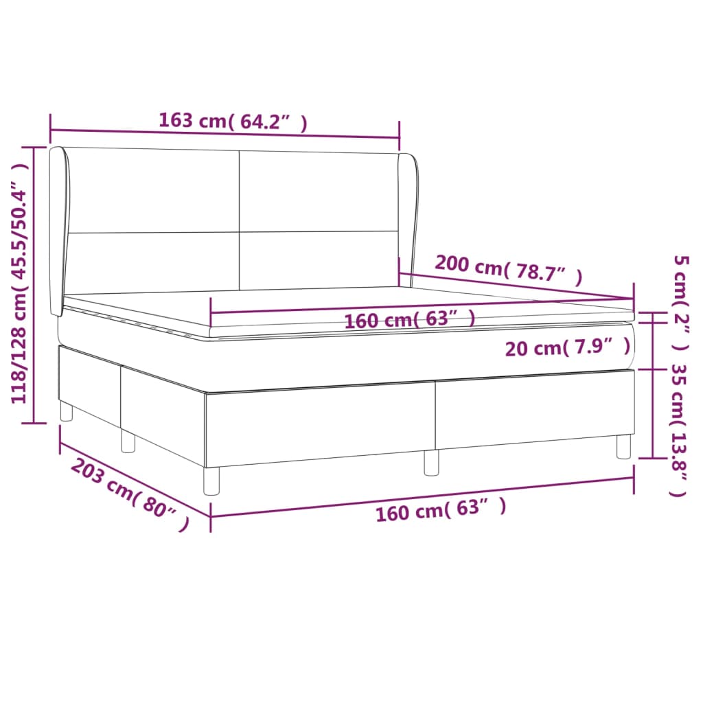 vidaXL Κρεβάτι Boxspring με Στρώμα Σκούρο Πράσινο 160x200εκ. Βελούδινο