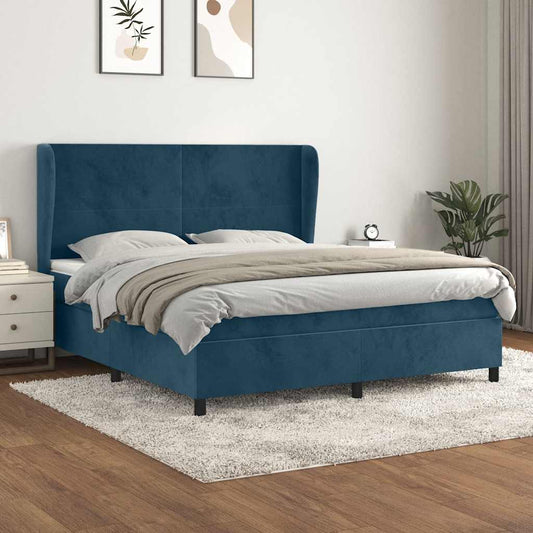 vidaXL Κρεβάτι Boxspring με Στρώμα Σκούρο Μπλε 160x200 εκ. Βελούδινο