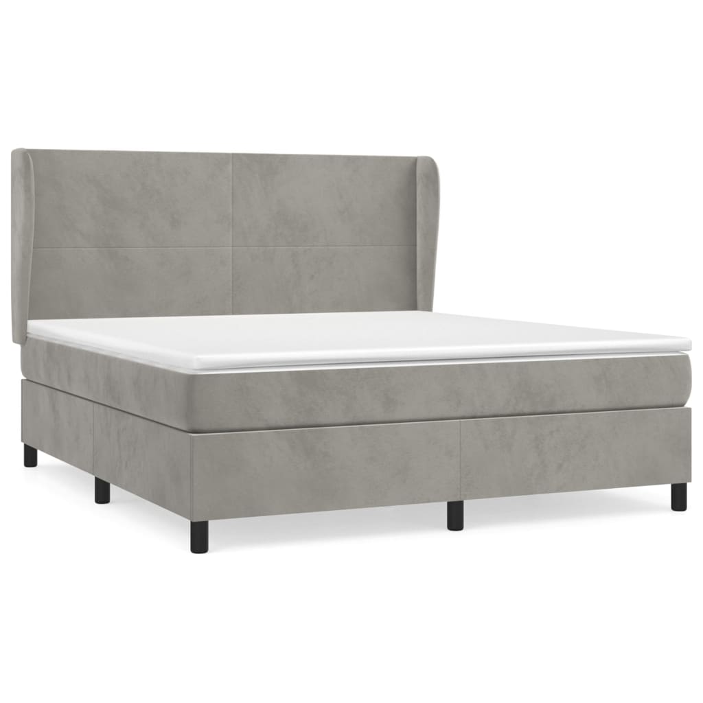 vidaXL Κρεβάτι Boxspring με Στρώμα Ανοιχτό Γκρι 180x200 εκ. Βελούδινο