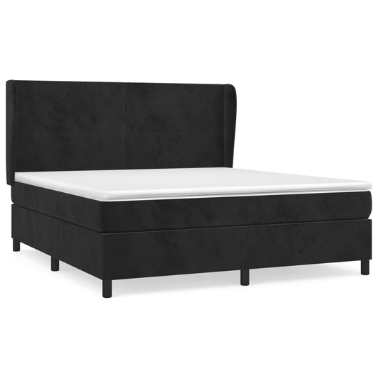 vidaXL Κρεβάτι Boxspring με Στρώμα Μαύρο 180x200 εκ. Βελούδινο