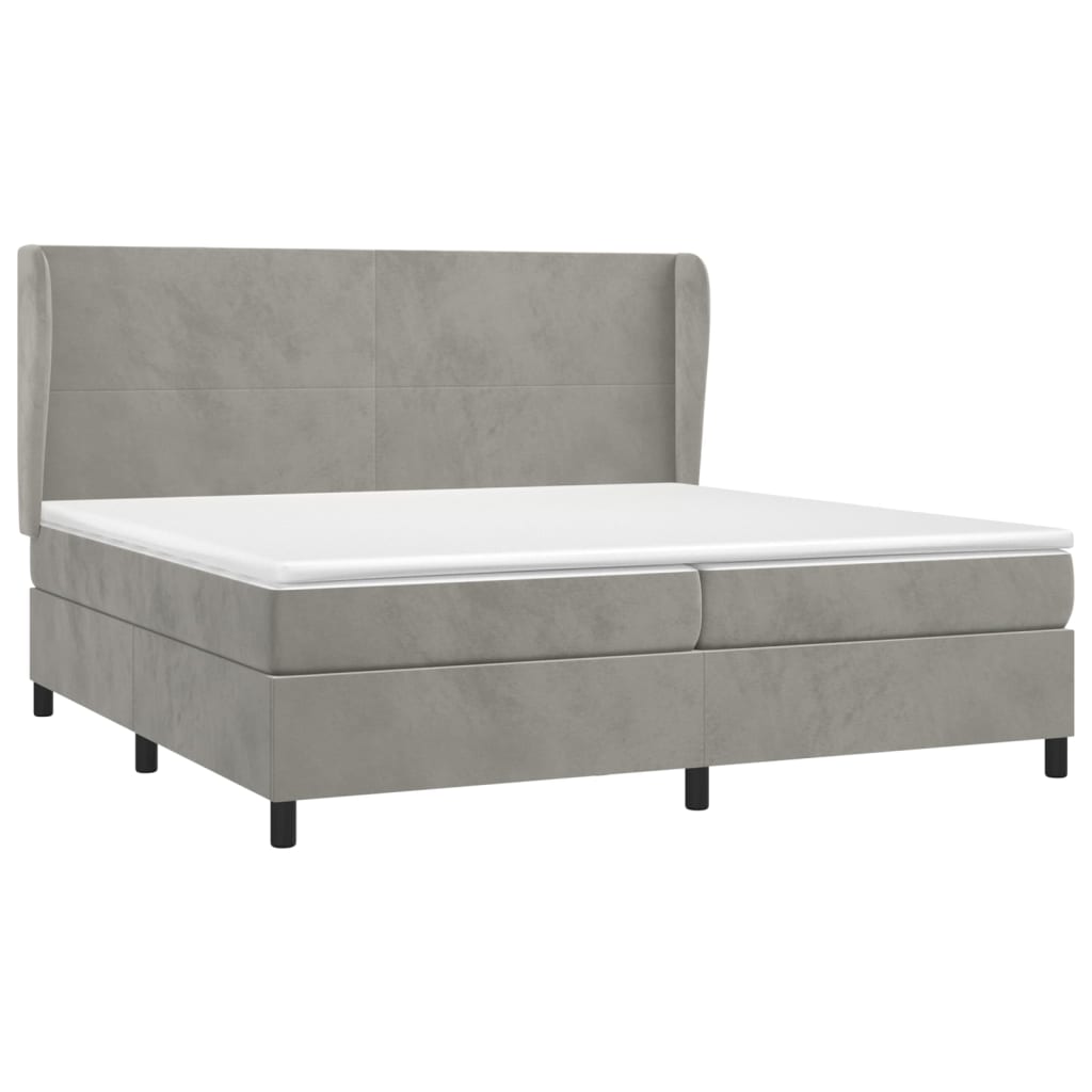 vidaXL Κρεβάτι Boxspring με Στρώμα Ανοιχτό Γκρι 200x200 εκ. Βελούδινο