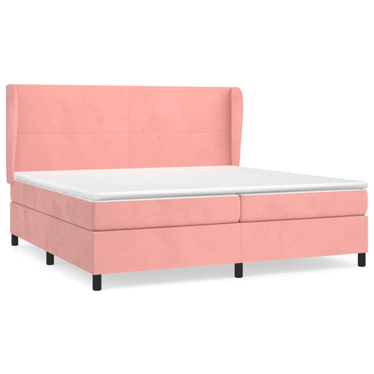 vidaXL Κρεβάτι Boxspring με Στρώμα Ροζ 200x200 εκ. Βελούδινο